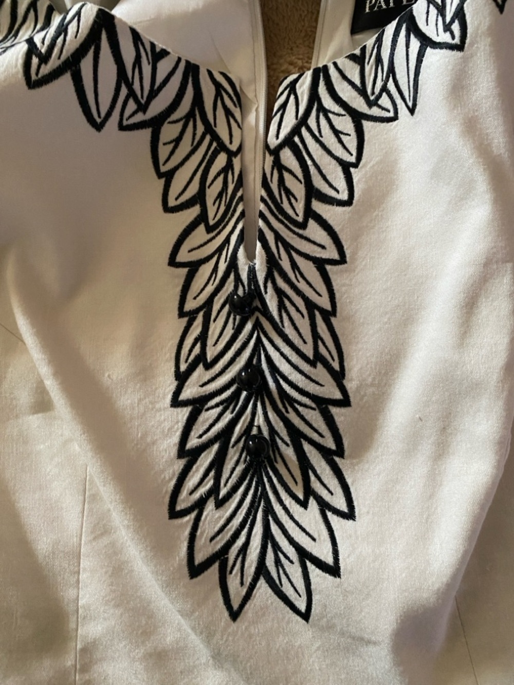 Adrianna Papell White Sheath Dress with Navy Leaf Trim - Picture 3 of 3